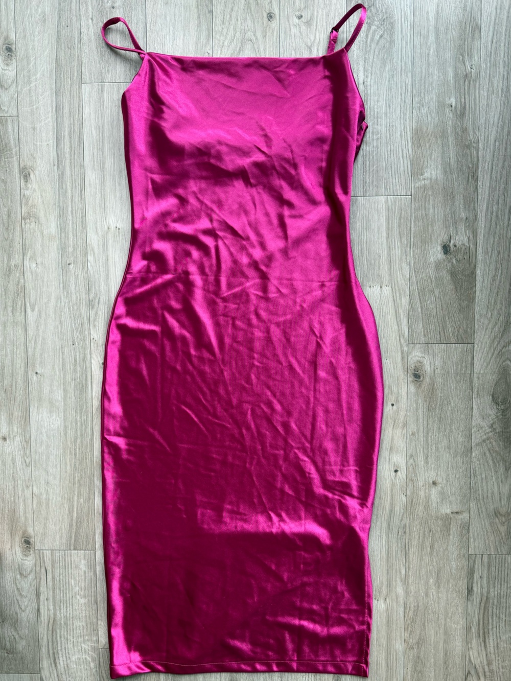 Satin Fuchsia Midi Slip Dress - Women